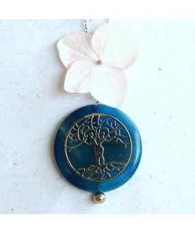 Pendentif Arbre de vie en  Agate bleue