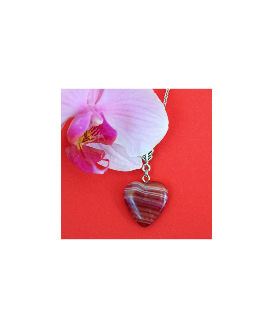 Pendentif Cœur en Agate striée orange et violet