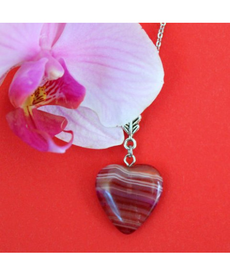 Pendentif Cœur en Agate striée orange et violet
