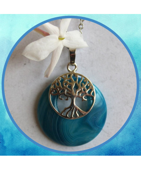 Pendentif Arbre de vie en  Agate bleue