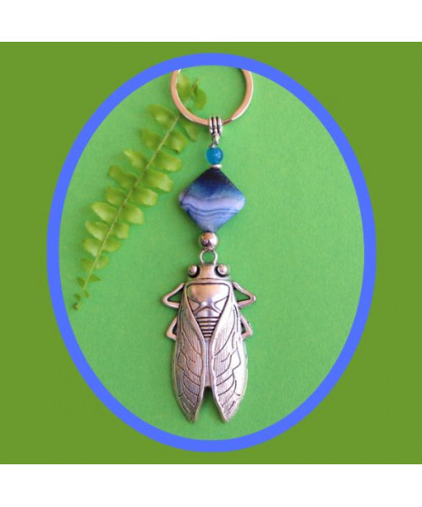 Porte-clefs Cigale en Agate bleue