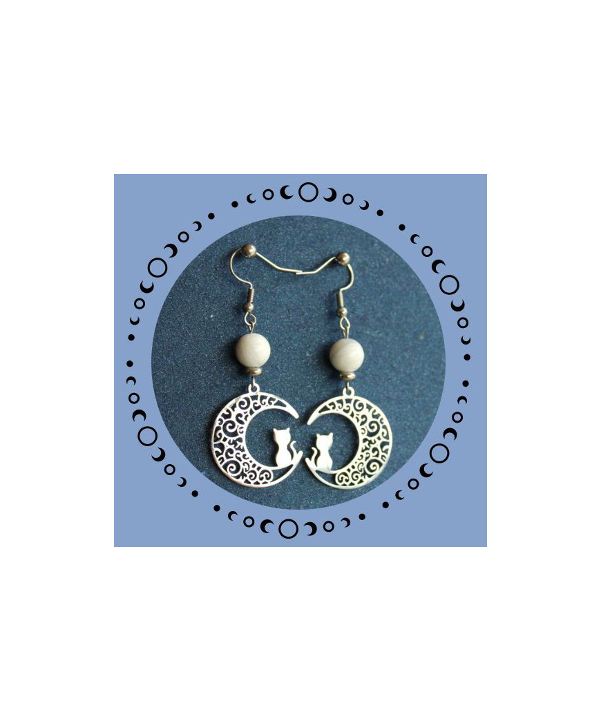 Boucles d'oreilles Chat en Howlite