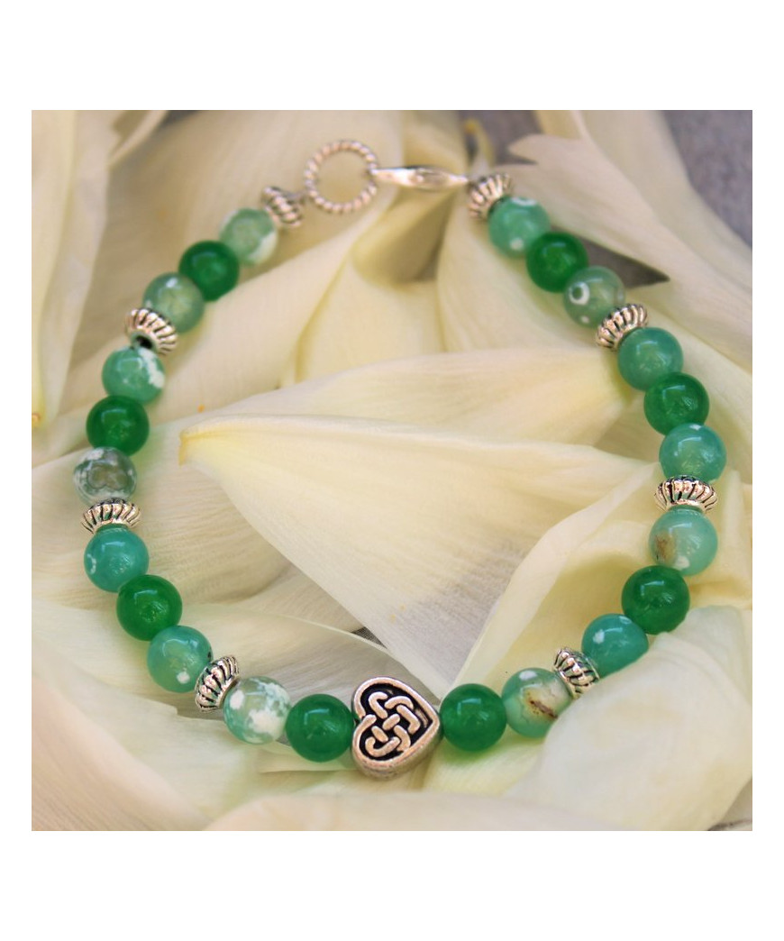 Bracelet Cœur en Agate feu - Jade
