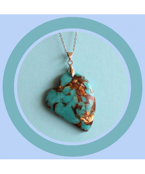 Pendentif Cœur en Bornite et Turquoise