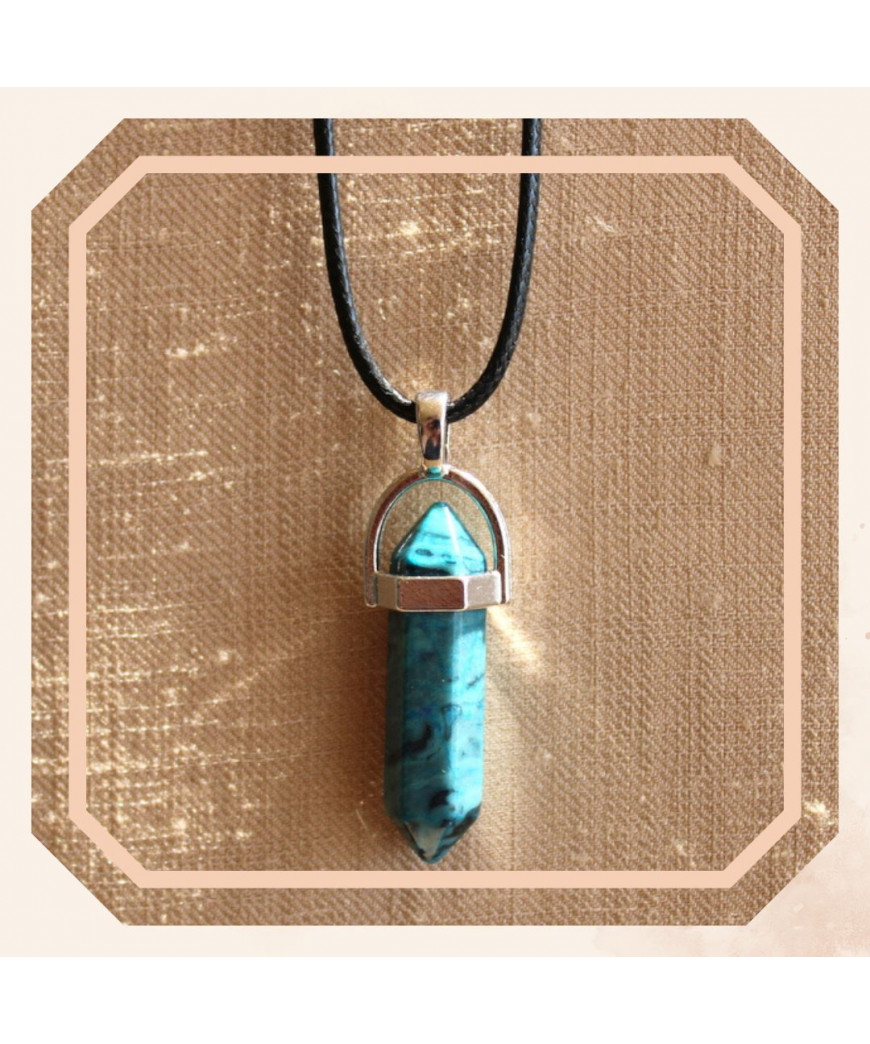 Pendentif hexagonal en Agate crazy bleue