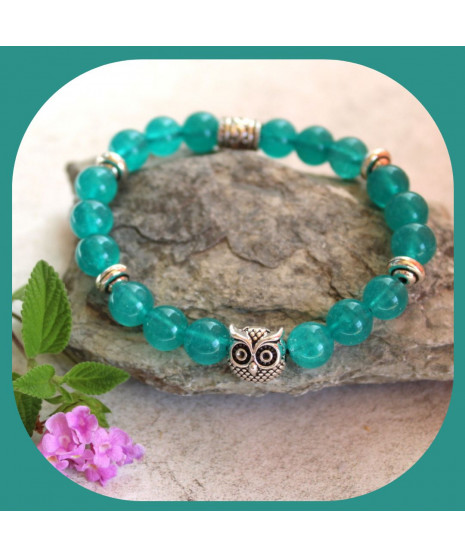 Bracelet Chouette en Agate verte