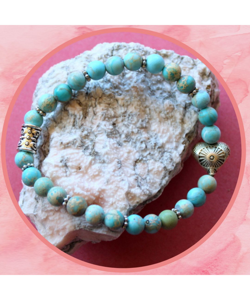 Bracelet Cœur en Jaspe Sédiments d'Océan bleu