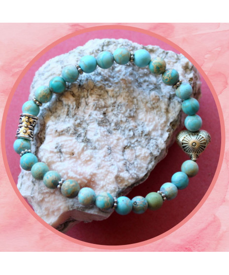 Bracelet Cœur en Jaspe Sédiments d'Océan bleu