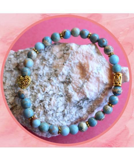 Bracelet Cœur en Jaspe Sédiments d'Océan bleu