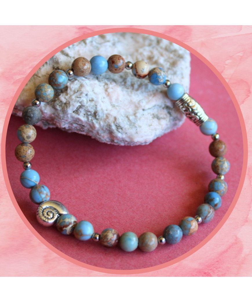 Bracelet Ammonite en Jaspe Sédiments d'Océan bleu