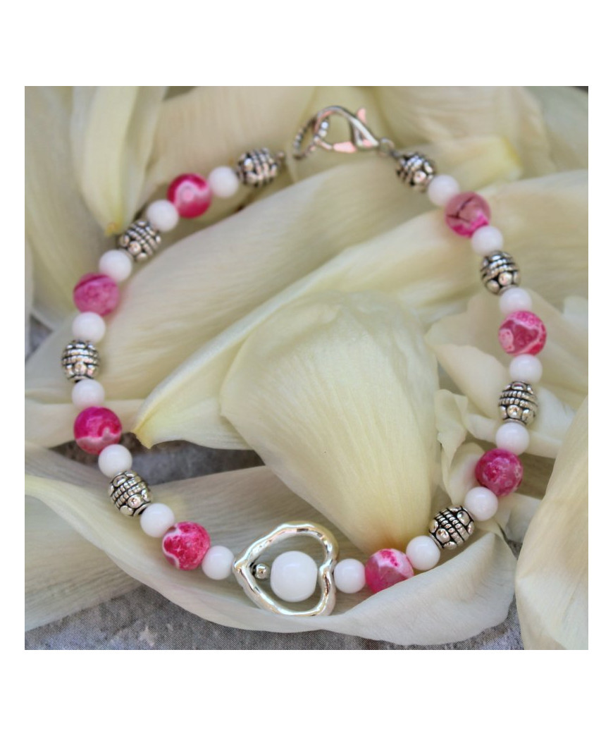 Bracelet Cœur en Agate feu - Jade