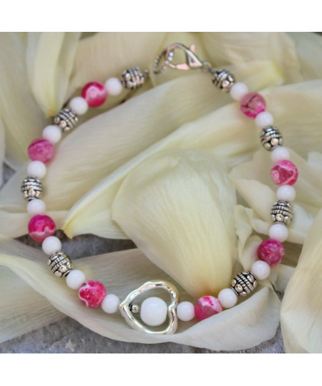 Bracelet Cœur en Agate feu - Jade