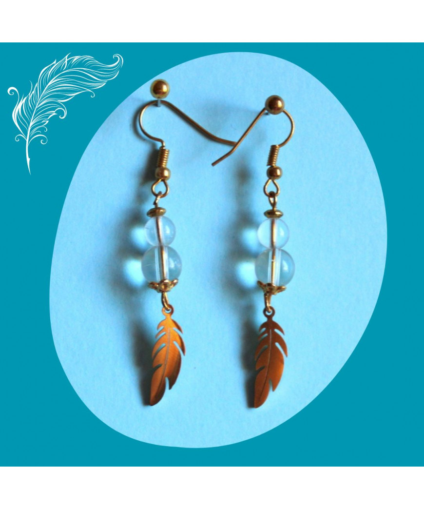 Boucles d'oreilles Plumes en Cristal de roche