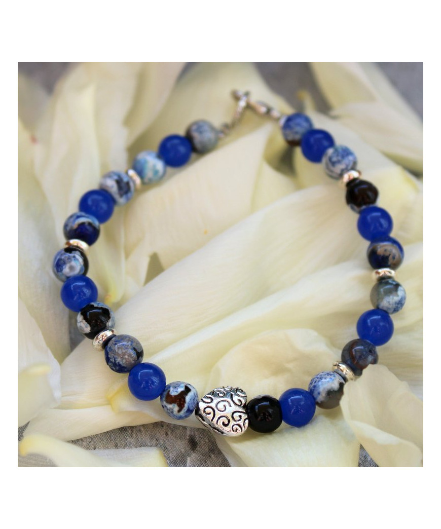 Bracelet Cœur en Agate feu - Jade