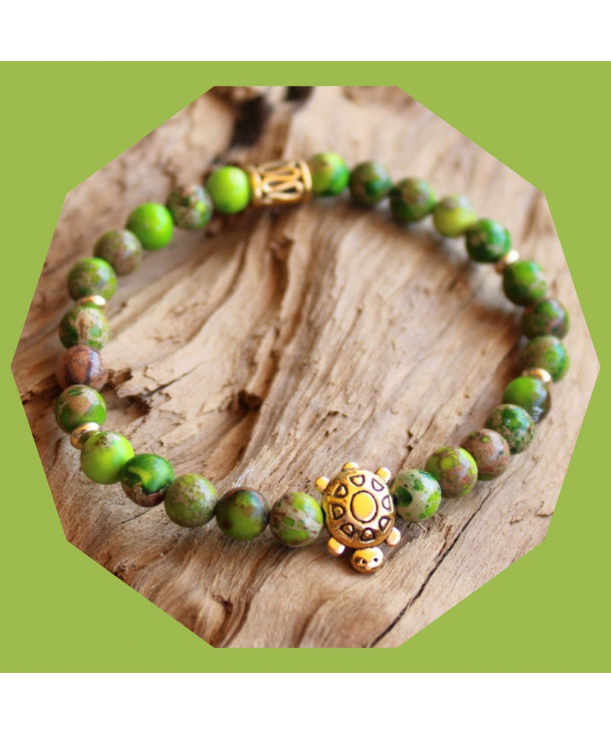 Bracelet Tortue en Jaspe Sédiments d'Océan vert