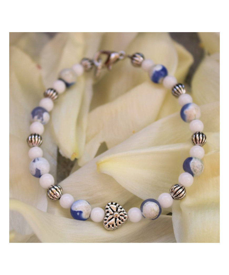 Bracelet Cœur en Agate feu - Jade