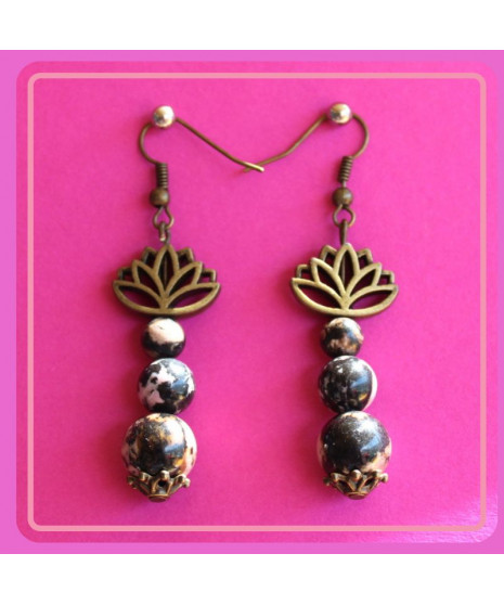 Boucles d'oreilles Lotus en Rhodonite