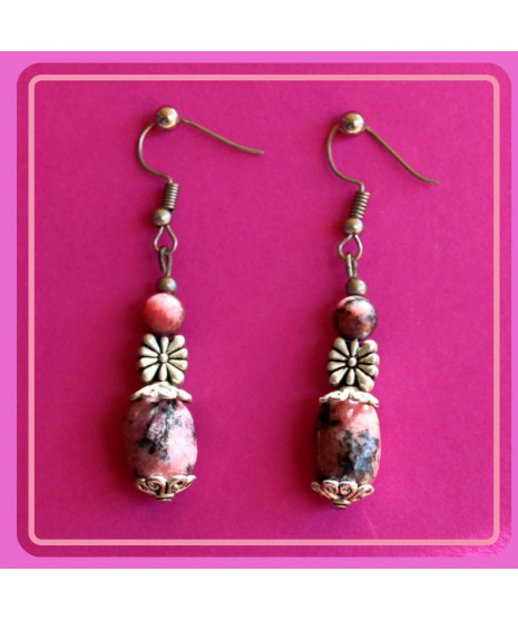 Boucles d'oreilles Fleurs en Rhodonite