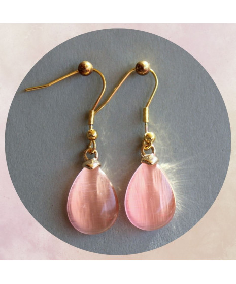 Boucles d'oreilles en Agate Œil de chat rose