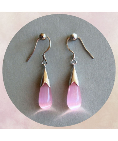 Boucles d'oreilles en Agate Œil de chat rose