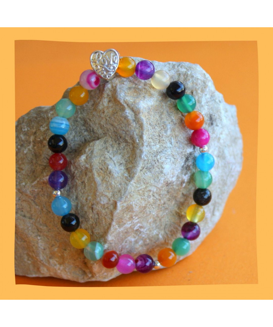 *Bracelet Coeur en Agate multicolore