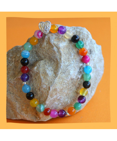 *Bracelet Coeur en Agate multicolore