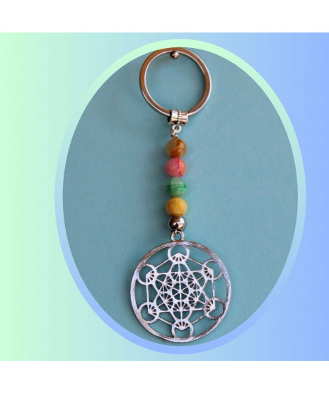 Porte-clefs cube de Métatron en Agate