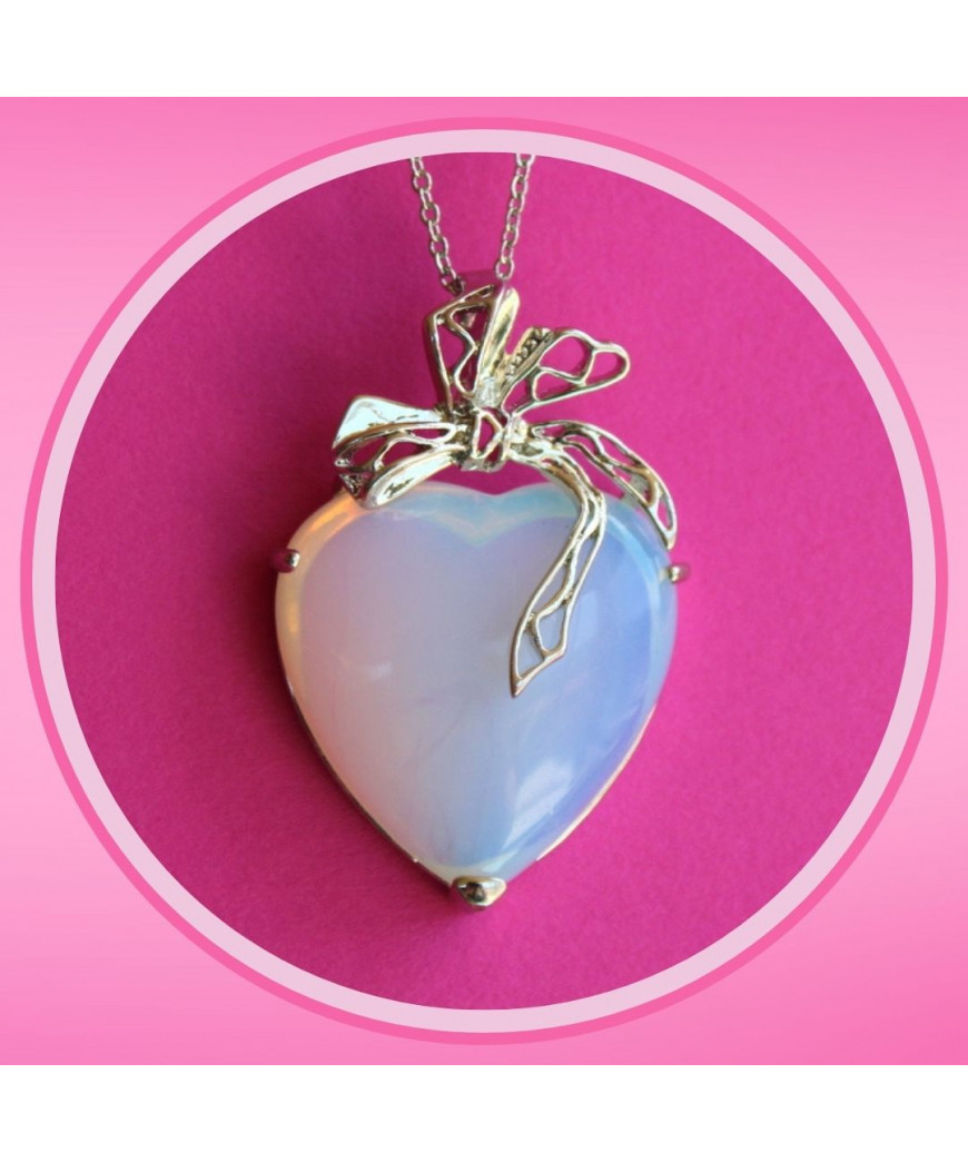 Pendentif Cœur enrubanné en Opale