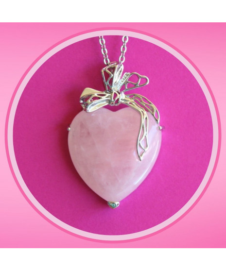 Pendentif Cœur enrubanné en Quartz rose