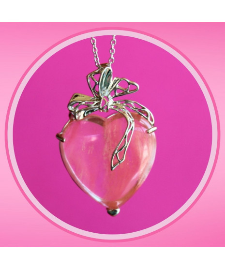 Pendentif Cœur enrubanné en Quartz cherry