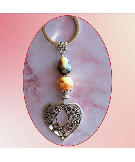 Porte-clefs Cœur en Agate feu