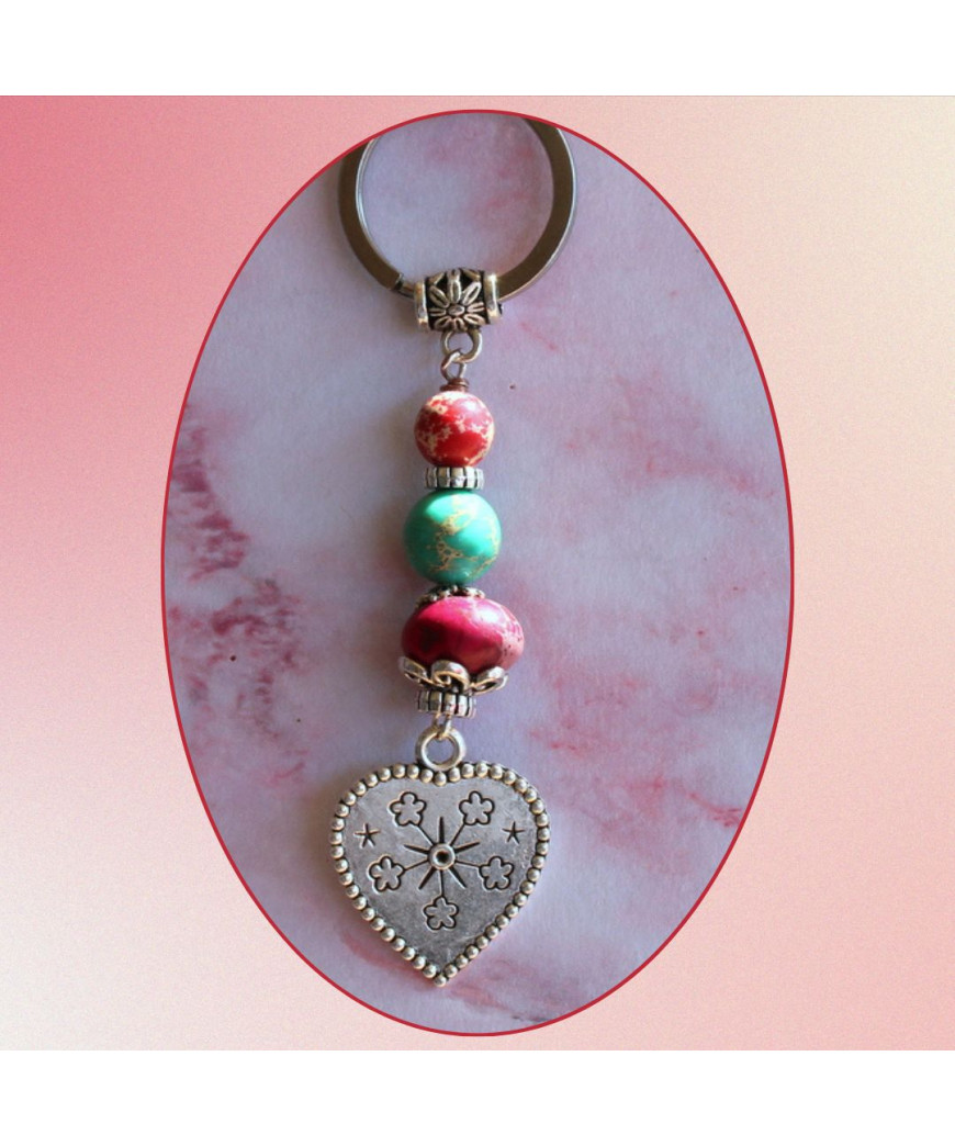 Porte-clefs Cœur en Jaspe Sédiments d'Océan