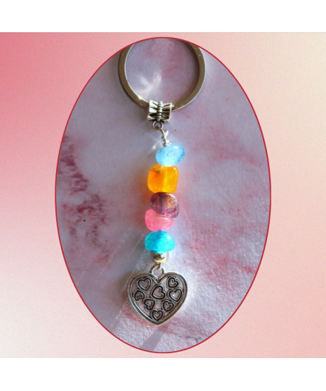 Porte-clefs Cœur en Agate muticolore