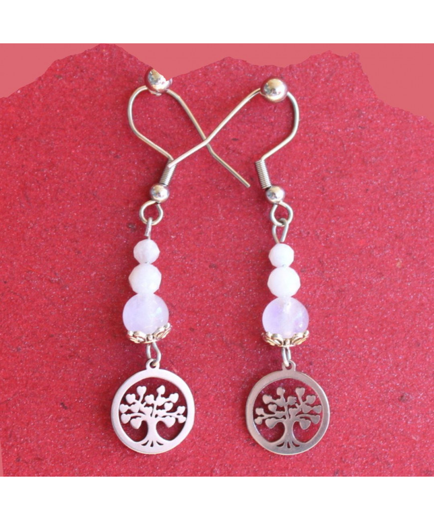 Boucles d'oreilles Arbre de vie en Pierre de Lune