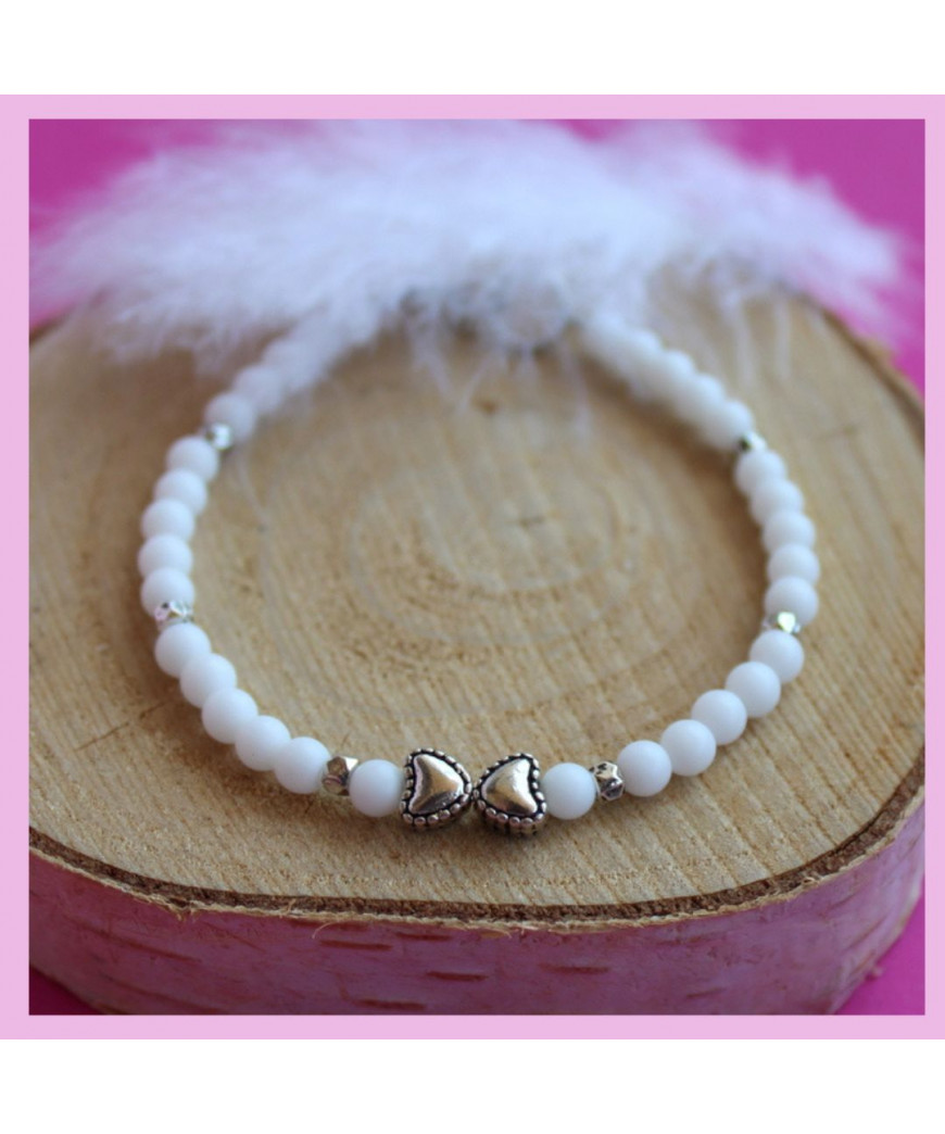 Bracelet Coeurs en Jade blanc