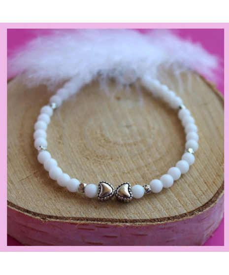 Bracelet Coeurs en Jade blanc