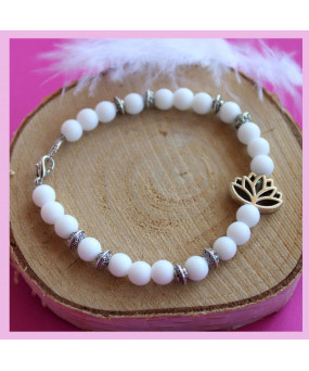 Bracelet Lotus en Jade blanc