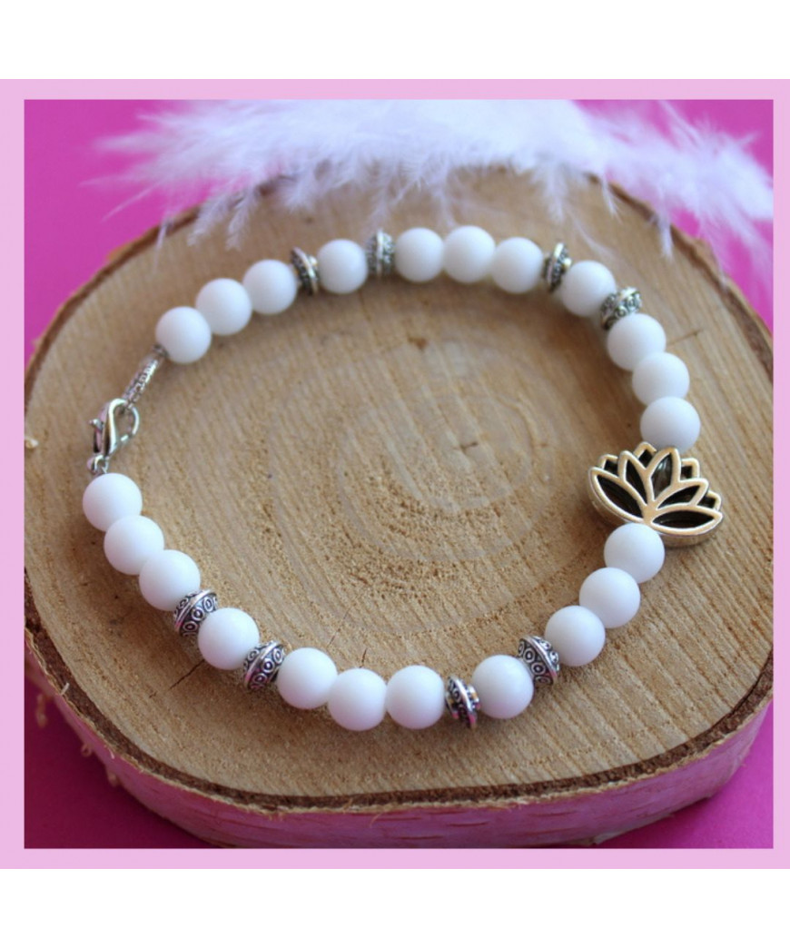 Bracelet Lotus en Jade blanc