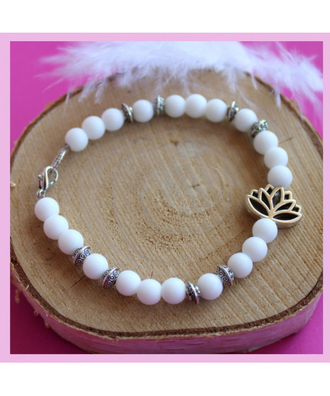 Bracelet Lotus en Jade blanc