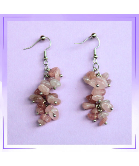 Boucles d'oreilles Grappes en Quartz rose