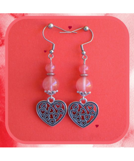 Boucles d'oreilles Cœurs en Tourmaline rose