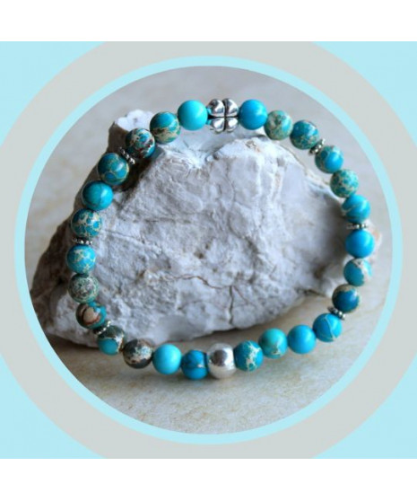 Bracelet Trèfles en Jaspe Sédiments d'Océan bleu