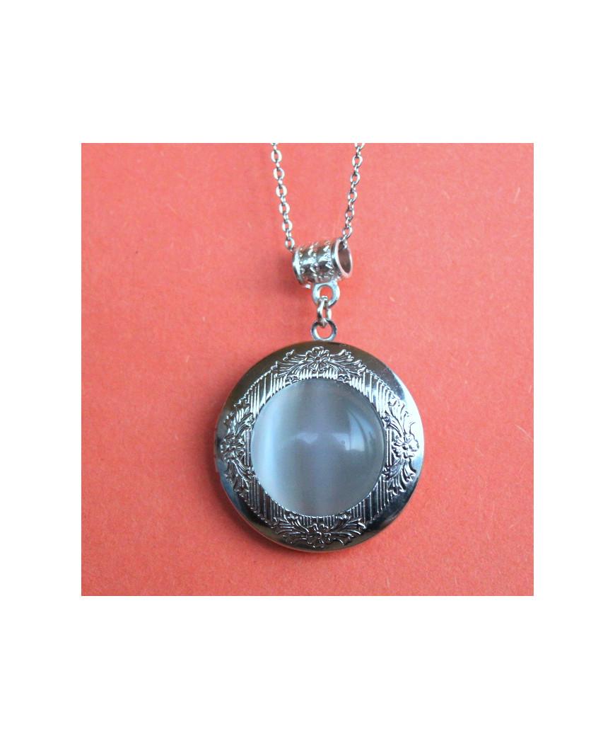 Pendentif-Médaillon en Agate Oeil de chat blanc