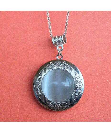 Pendentif-Médaillon en Agate Oeil de chat blanc
