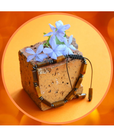 Bracelet ajustable en Oeil de tigre et en Hématite