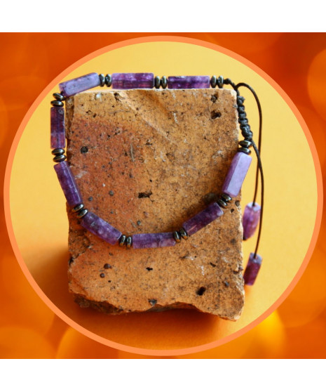 Bracelet ajustable en Améthyste et en Hématite
