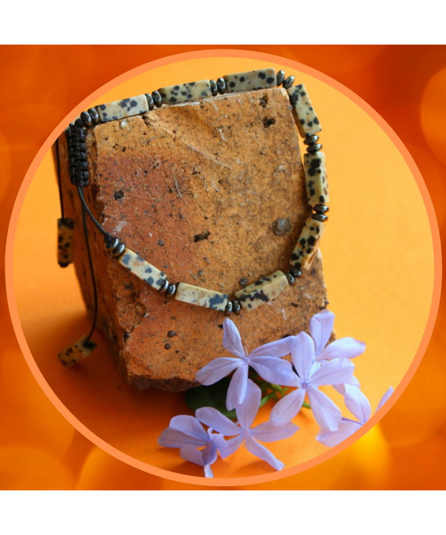 Bracelet ajustable en Jaspe dalmatien et en Hématite