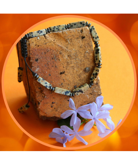 Bracelet ajustable en Jaspe dalmatien et en Hématite