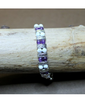 Bracelet Ethnique en Howlite et en Améthyste