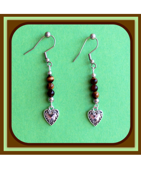 Boucles d'oreilles Coeurs en Oeil de tigre